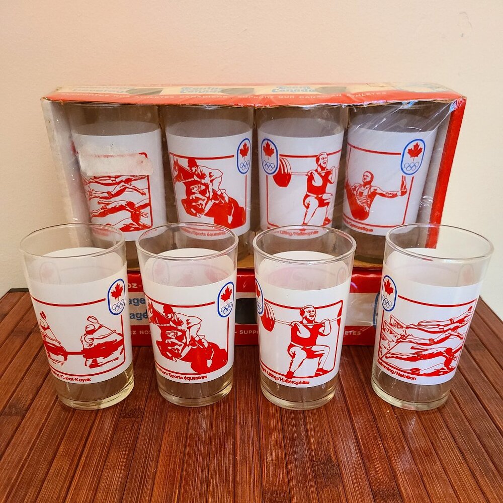 Vintage Team Canada 1976 Olympic Glasses - 2 Sets -Eight Glasses